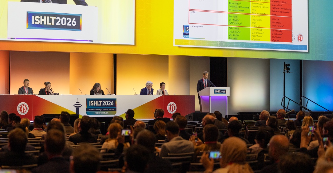Photo of a man giving a presentation at ISHLT2026 in Toronto