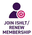 An Icon shaped like a person with a plus sign next to their head reading Join ISHLT or Renew Membership