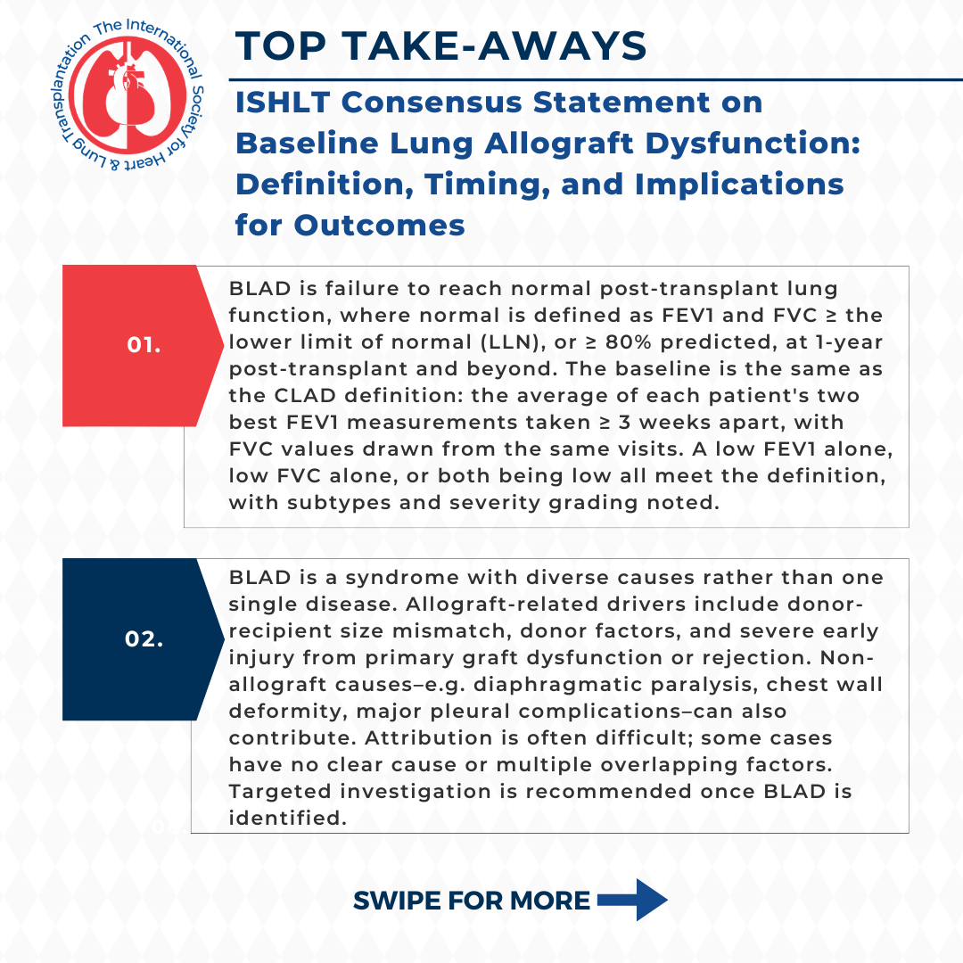 ISHLT Consensus Statement on Baseline Lung Allograft Dysfunction (BLAD) Top Takeaway