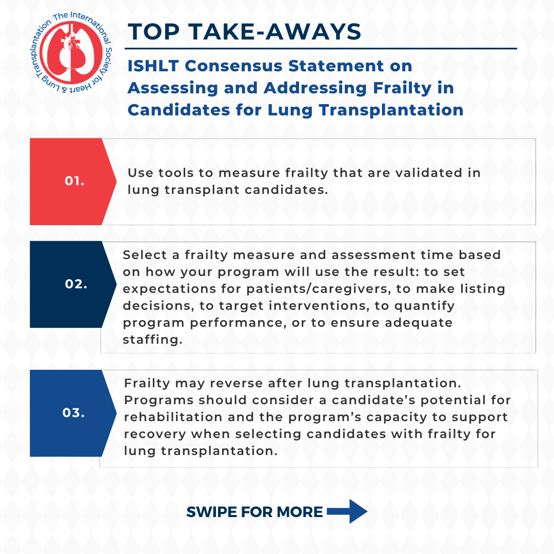 ISHLT Consensus Statement on Assessing and Addressing Frailty in Candidates for Lung Transplantation Top Takeaways