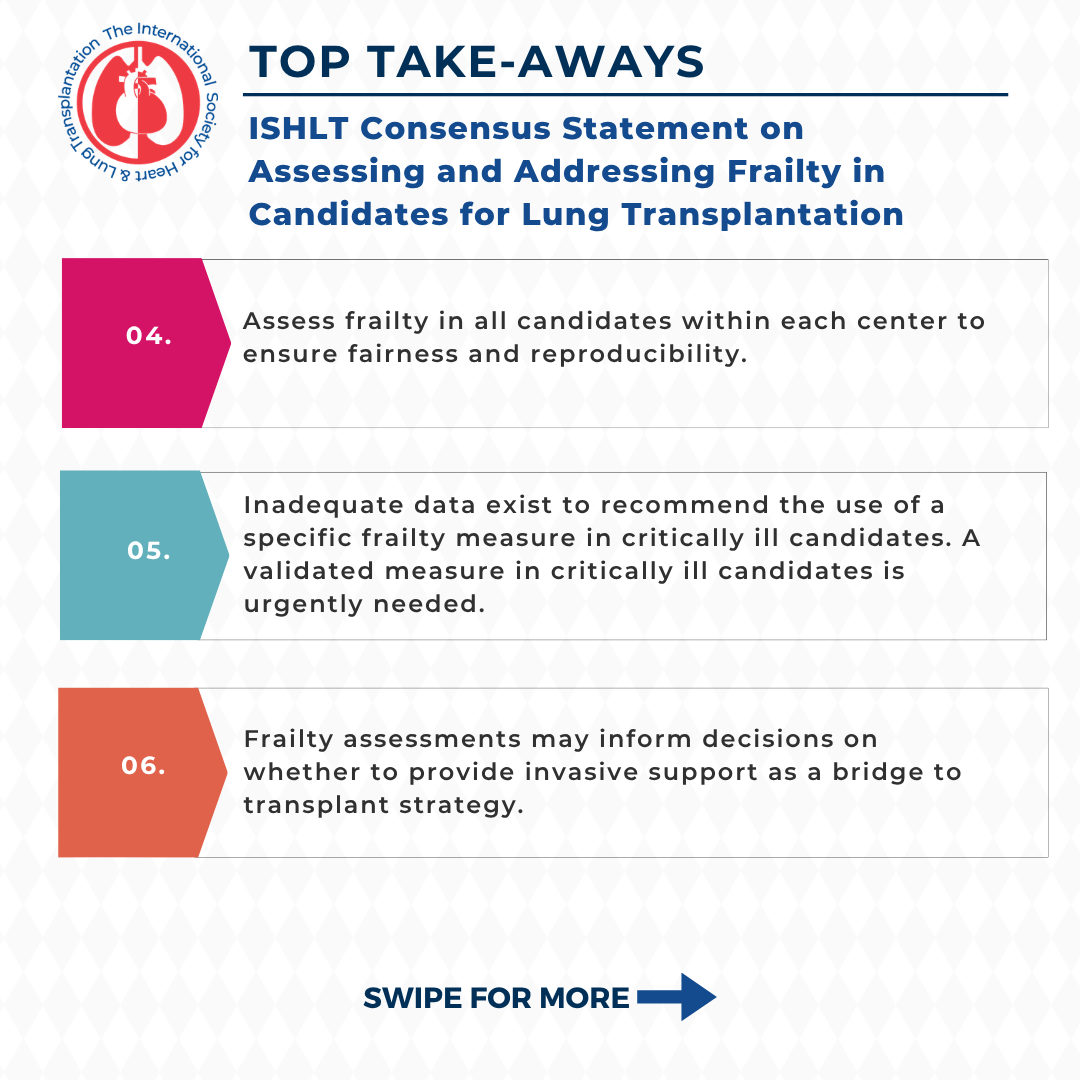 ISHLT Consensus Statement on Assessing and Addressing Frailty in Candidates for Lung Transplantation Top Takeaways