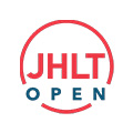 Logo with red open circle with red text JHLT and blue Open